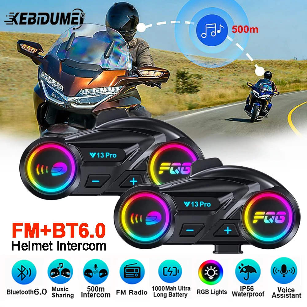 

Мотоциклетный шлем, домофон 500 м V6.0, Bluetooth-переговорник, FM и музыкальная связь, гарнитура, громкая связь, шумоподавление, водонепроницаемый