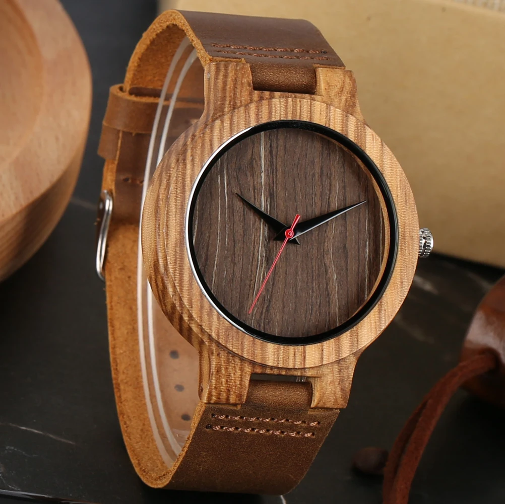 Reloj de madera de bambú Natural para hombre, cronógrafo de cuero, esfera negra/café/verde, Estilo Vintage