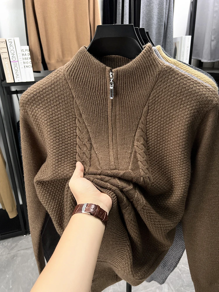 

Высококачественный полумолниеносный трикотаж мужской свитер модный Личность жаккардовый жаккардовый Круглый воротник толстый и теплый новый пункт рекреационный джемпер