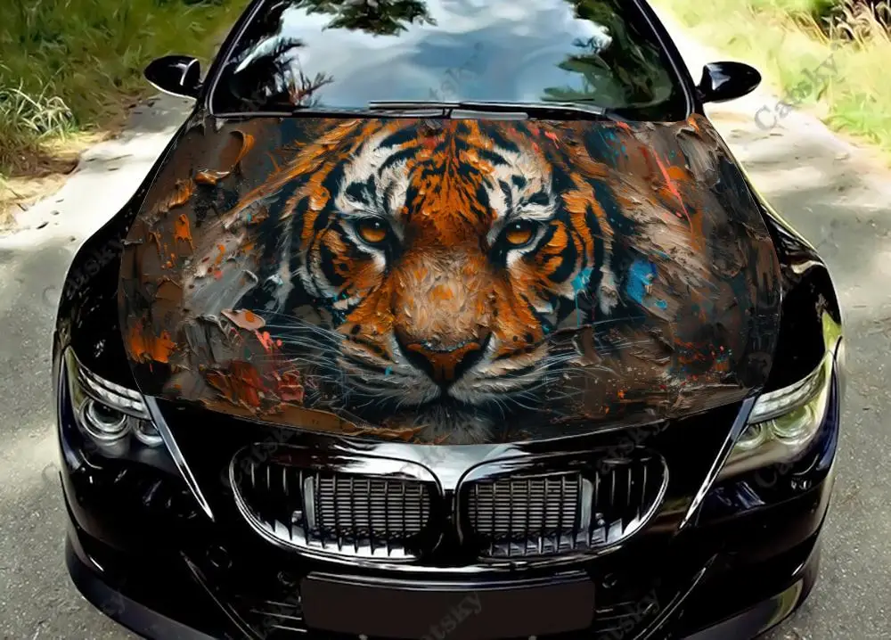 Tiger Faceroaring Art Car Hood Decal Stickers Wrap Vinyl Film Engine Cover Decals Sticker Car Hood Protective Film