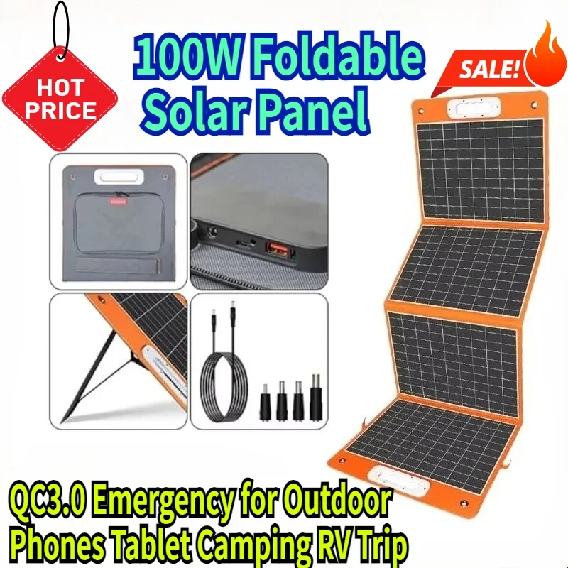 

100W Foldable Solar Panel Portable Solar Charger DC Output PD Type-c QC3.0 Emergency for Outdoor Phones Tablet Camping RV Trip