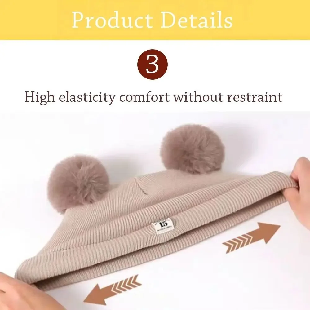 Flexible Cotton Wool Knitted Bonnet Solid Color Beanie Hat 2-piece Set Pompom Warm Beanie Cap
