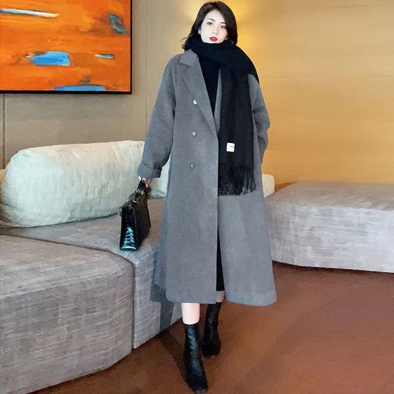 

2023 New Women Woolen Overcoat Loose AdvancedArray Coat Below The Knees Jacket Thick Mid Length Version Leisure Time Outwear