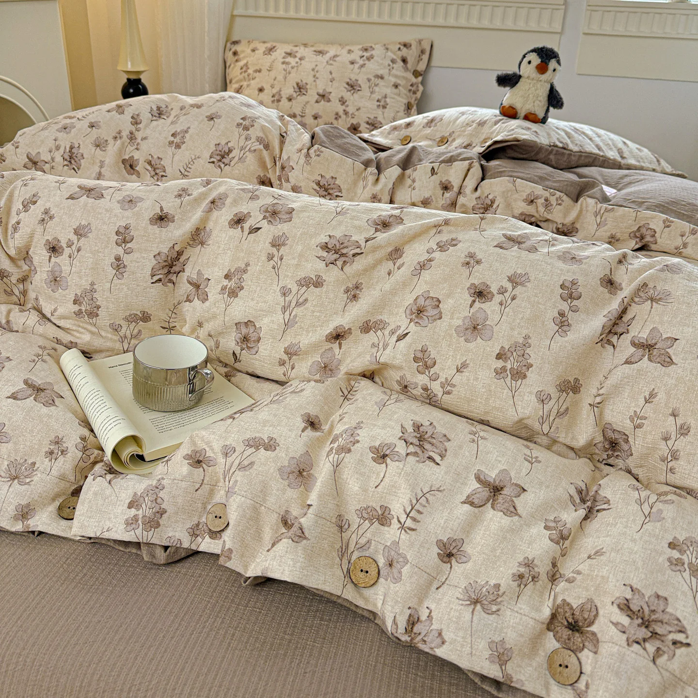 Bettwäsche-Set mit Blumenmuster, Leinen, Vintage-Bettbezug-Set mit Kissenbezügen, Bettlaken, Einzelbett, Doppelbett, Queen-Size-Bett, Schlafzimmer-Dekoration, Geschenke – Detail 2