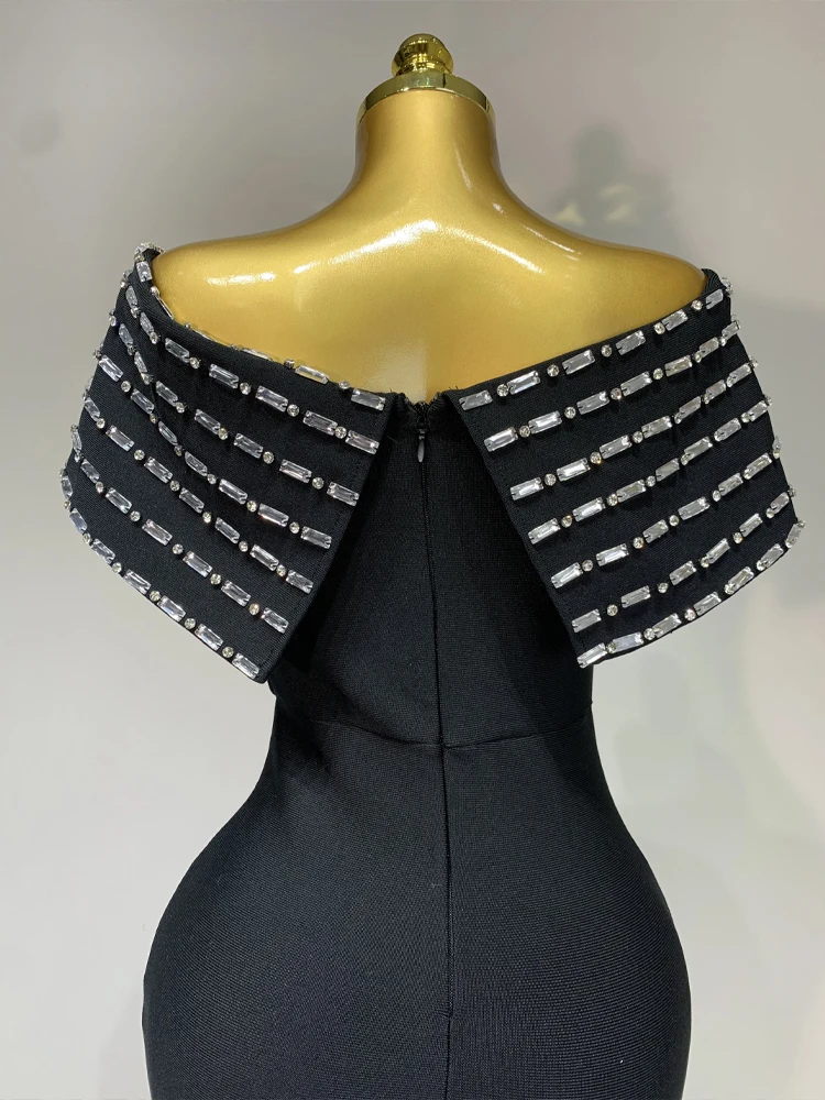 Abito da donna sexy senza spalline nero con spalle scoperte aderente con fascia elegante abito da festa lungo da cocktail casual sexy per celebrità