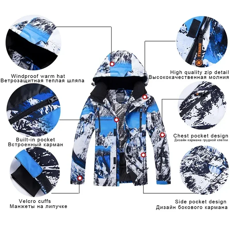 Traje de esquí a prueba de viento para hombre, chaquetas y pantalones de Snowboard para nieve, ropa de esquí para deportes al aire libre, impermeable, cálido, de marca,-30 grados