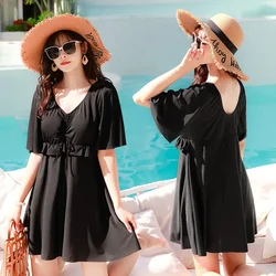 One Piece Swimsuit Women Push Up Conservative Swimwear Elastic Bathing Suit Female Solid Large Beachwear 2022 Monokini Plus Size