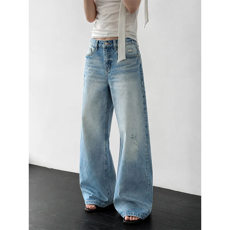 джинсы женские YJKDYK Women Denim Jeans 2026 Autumn New Casual Versatile Mid Low Waist Narrow Version Streetwear Wide Leg Pants