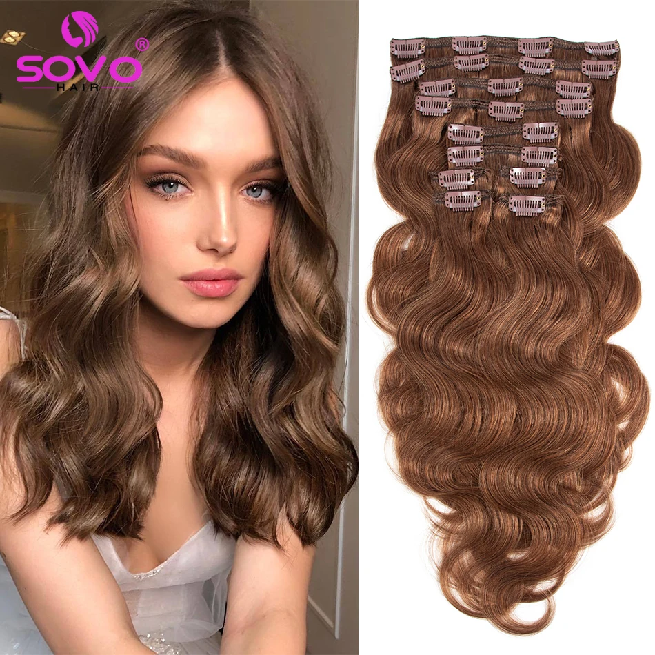 120G 180G 200G Full Head Wavy Clip In Hair Extensions Remy Brazilian Body Wave 100% Real Natural Human Hair Clip ins Brown Color