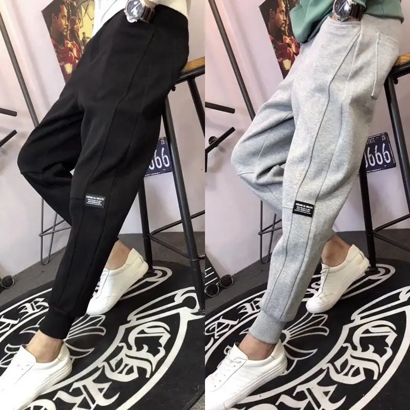 Spring Autumn Man Letter Print Appliques Sports Joggers Pants Korean Style Casual Streetwear Slim Trousers Drawstring Sweatpants