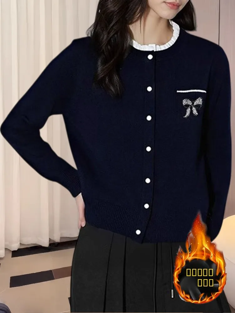 

Новая зимняя женская вязаная верхняя одежда свободного кроя с эффектом двойки, теплая, с алмазным узором, винтажный стиль, длинный рукав