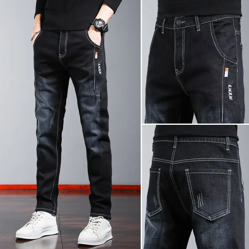 

Мужские джинсы Slim Fit для повседневной носки, весна-осень, модные, из хлопка, со средней посадкой, на молнии, для работы, износостойкие