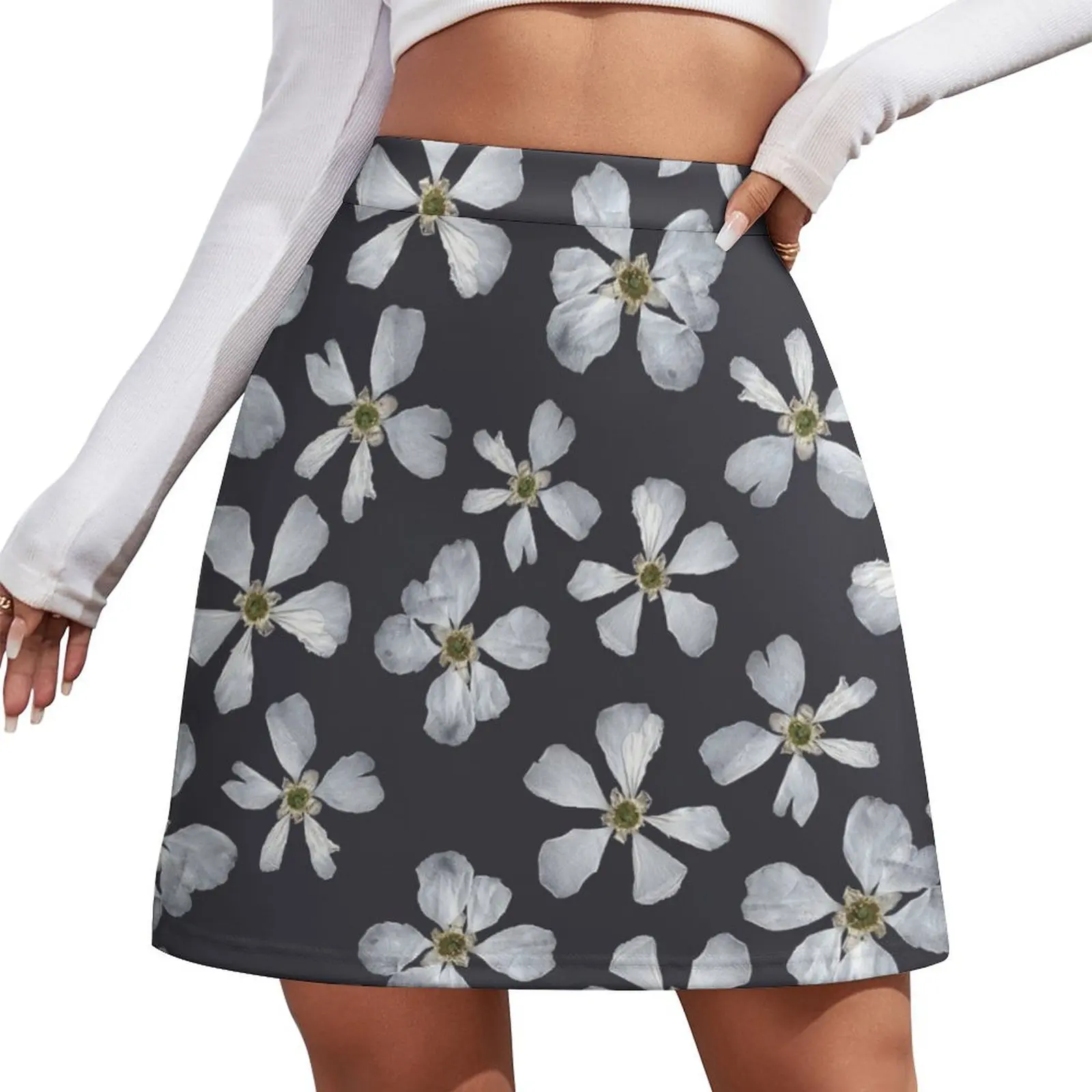 

Blossoms on Grey Mini Skirt Women's summer dress Skirt shorts Female dress korean style clothing Mini Skirt