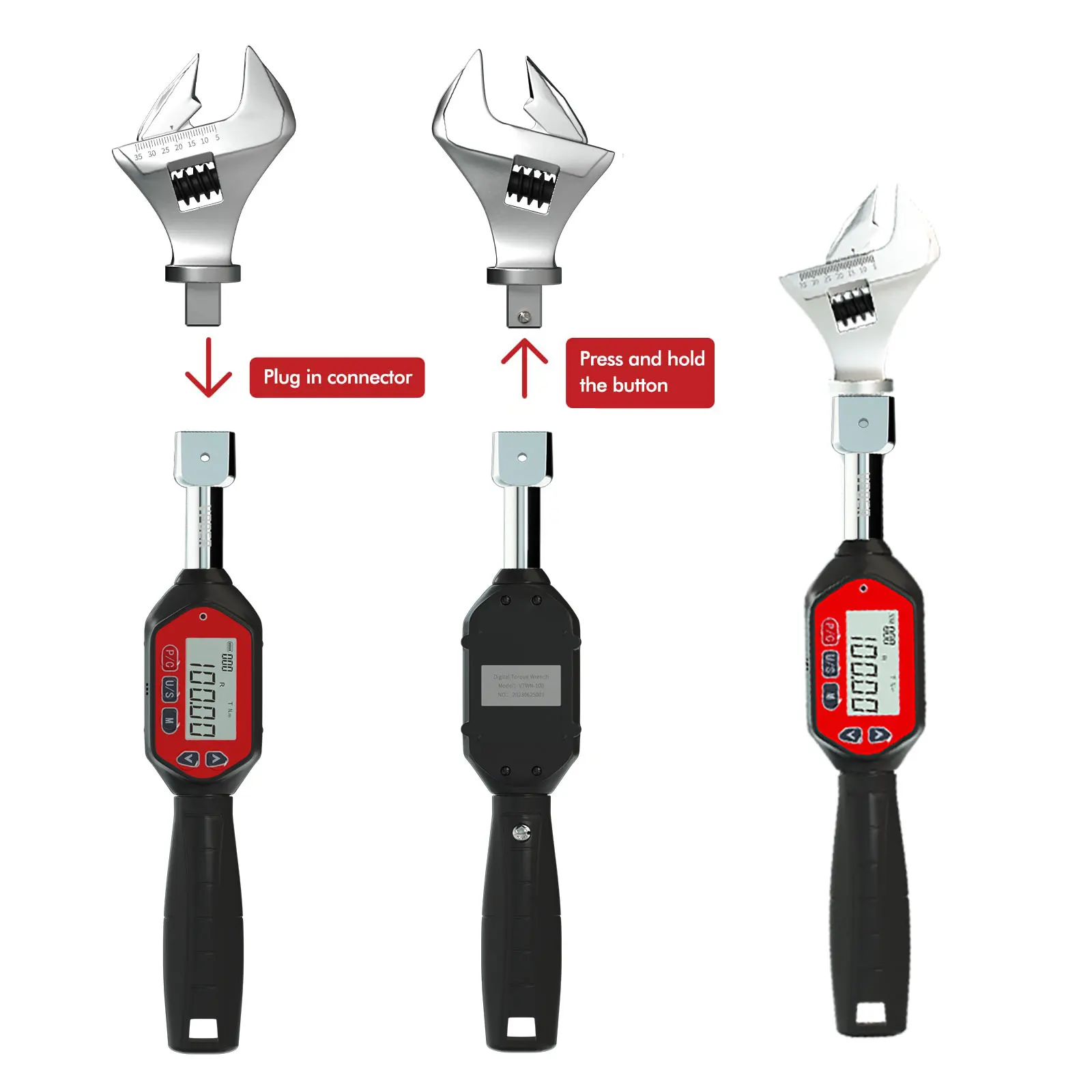Adjustable 3-100 Nm  Digital Torque Wrench Spanner Head Electronic Jaw Open End Torque with Buzzer & LED, Calibrated