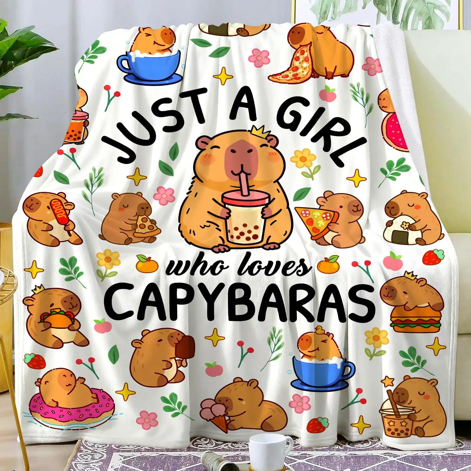 Capybara Blanket Gifts Soft Lightweight Cute Animal Capybaras Stuff Throw Blanket Bedding Decor Gifts for Girls Capybara Lovers