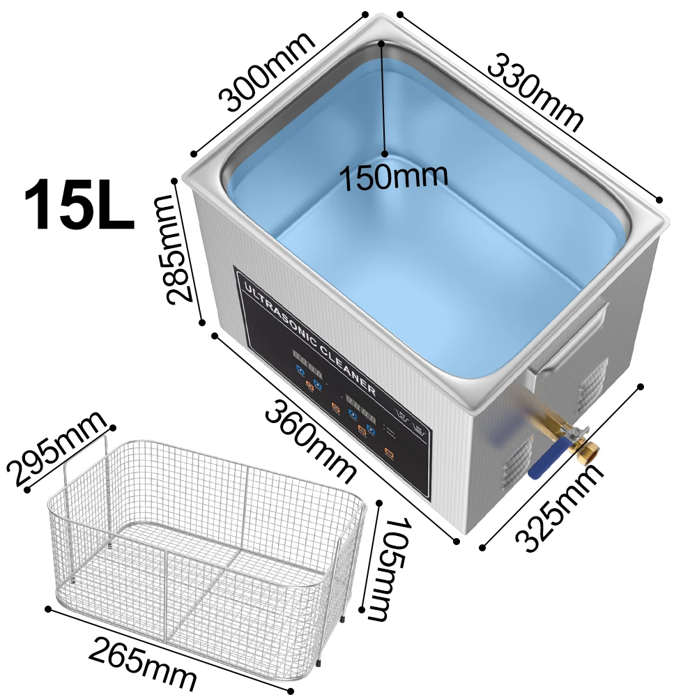 15L Ultrasonic Cleaner 360W Digital Ultrasonic Cleaning Machine with Degas Heater Ultrasonic Bath for Carburetor Sonic Washing