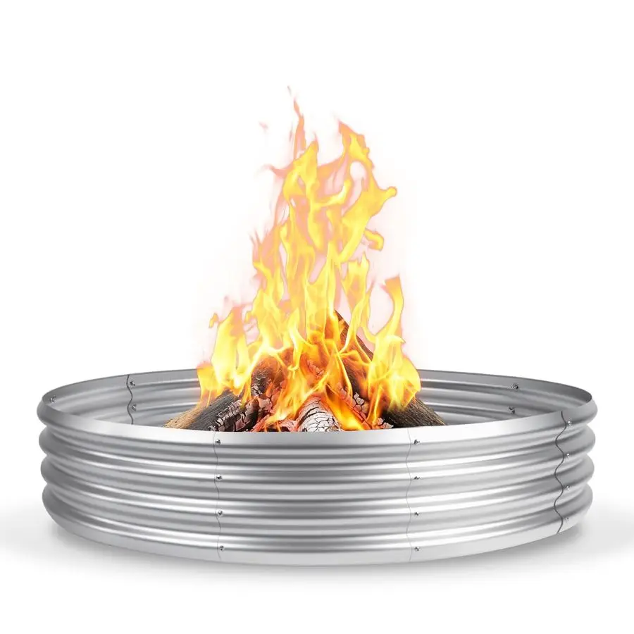 

Inch Fire Pit Ring for Outside, 4FT Diameter Wood Burning Fire Ring, Large Round Galvanized Steel Fire Pit, Metal Outdoor Firepl