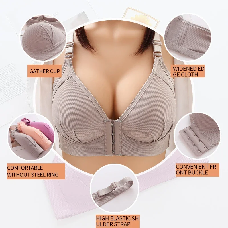 Ladies Bra Thin Large Size Front Button Sexy Beautiful Back No Steel Ring Underwear Comfortable Gather Women Underwear BC Cup