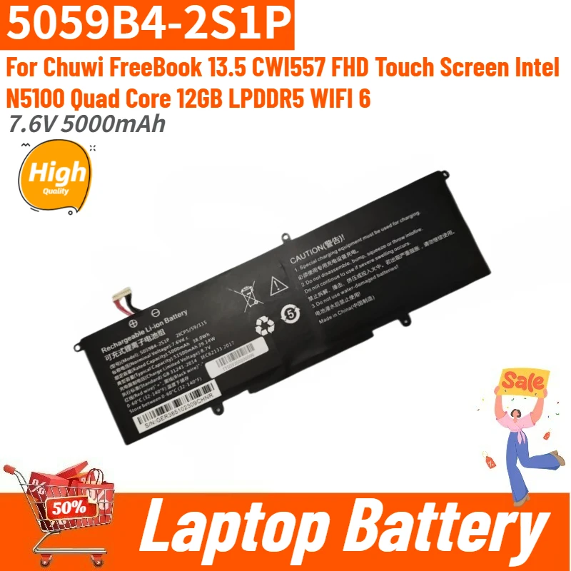 

Аккумулятор для ноутбука 5059B4-2S1P 7.6V 5000mAh для Chuwi FreeBook 13.5 CWI557, сменный, абсолютно новый, высокого качества