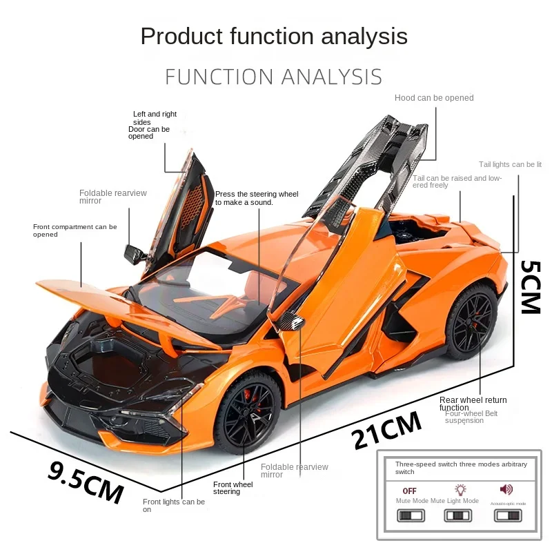 1/24 Scale Lamborghini Aventador Alloy Car Model Diecast Toy Vehicles With Sound Light Pullback Collective Miniature Voiture