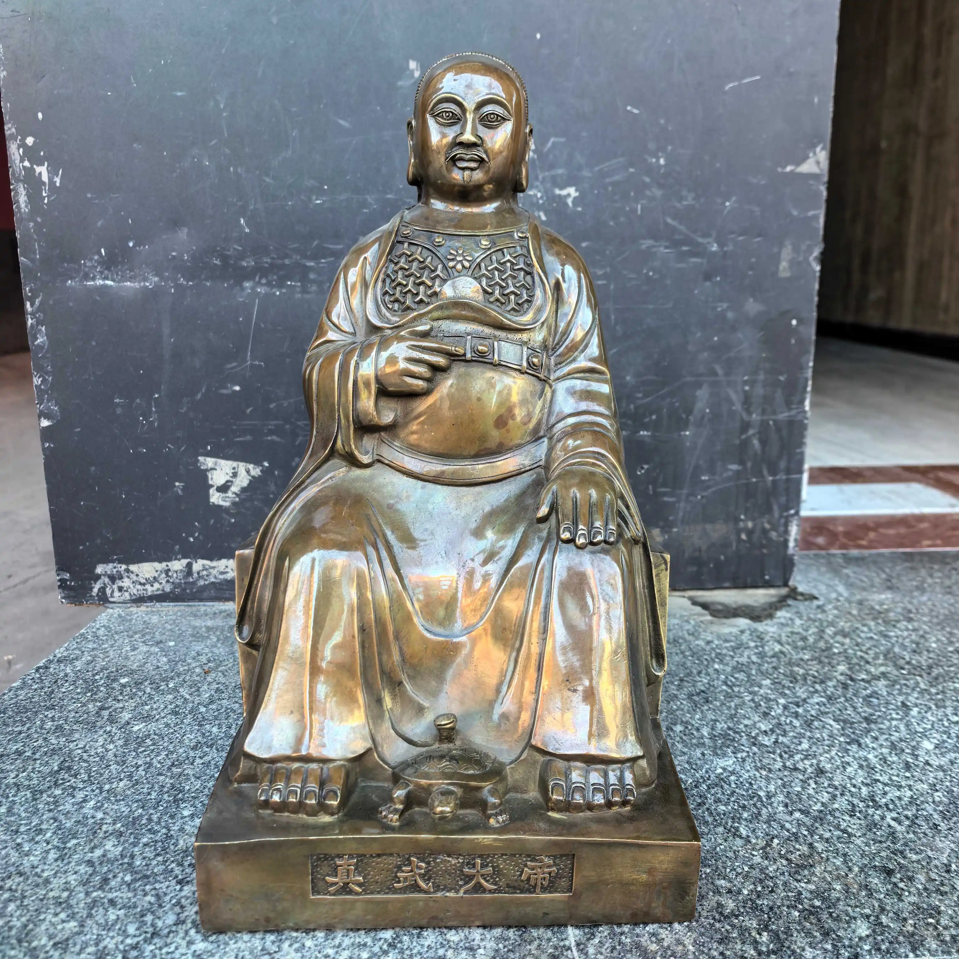 

17"Old Bronze Zhenwu Emperor Northern Emperor Sitting statue immortal Turtle statue base Worship Hall Town house