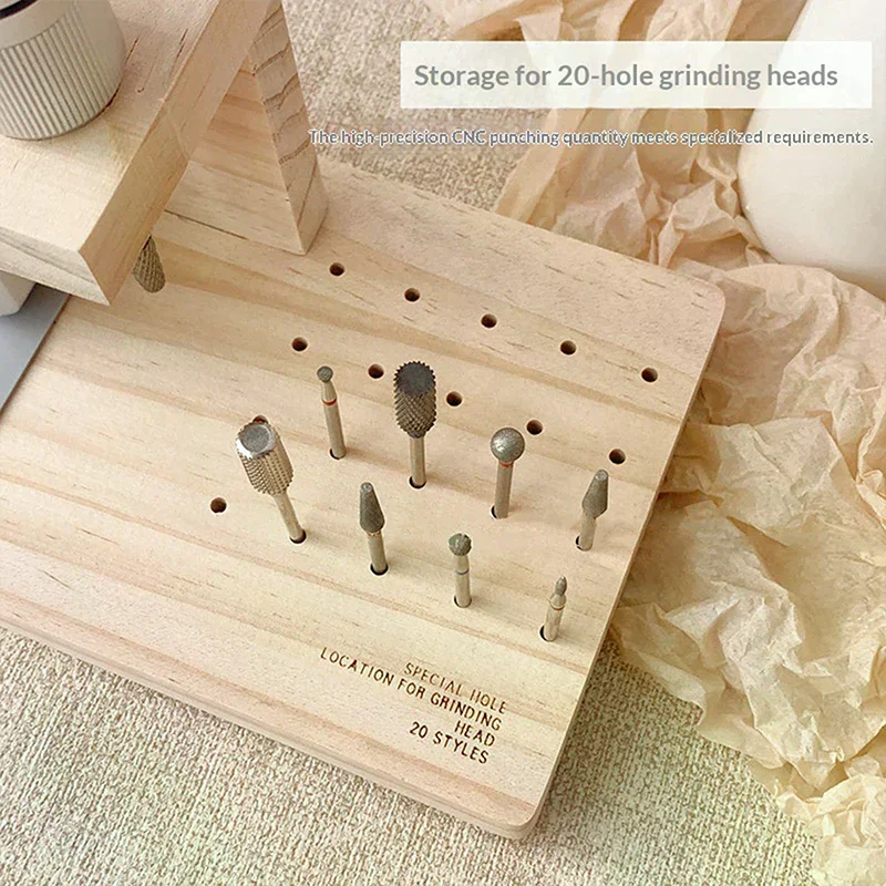 Nail Drill Machine Bits Wooden Holder Durable For Nail Training Nail Art Accessories DIY Manicure Tools Box Display Box 1pcs