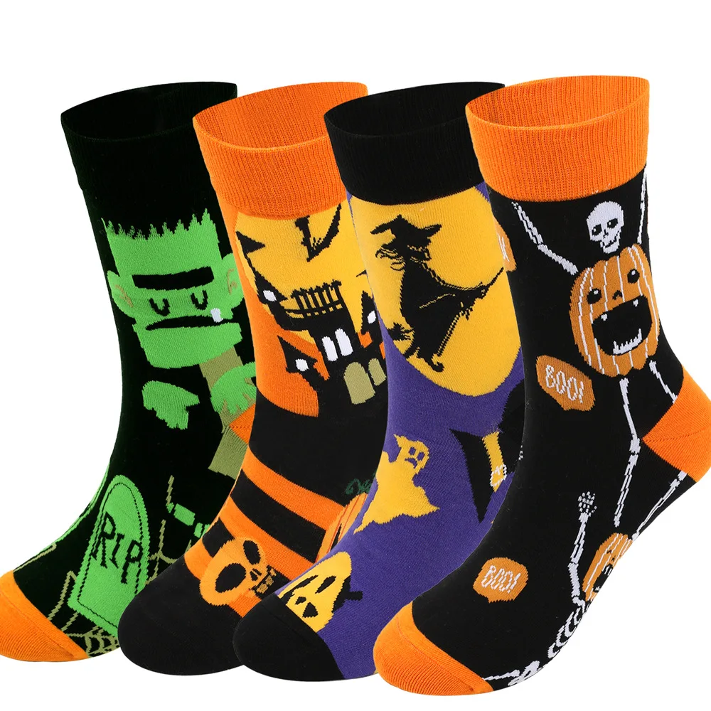 

Halloween Men's Socks Large Size Cotton Funny Autumn Winter Festive Gift Socks for Male Cartoon Witch Pumpkin Tube Socks