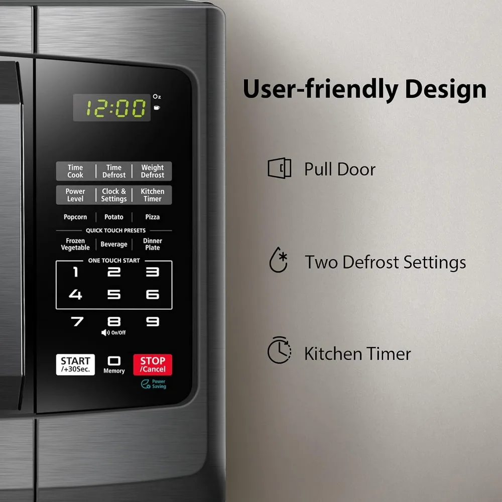 EM925A5A-BS Countertop Microwave Oven, 0.9 Cu Ft With 10.6 Inch Removable Turntable, 900W, 6 Auto Menus, Mute Function