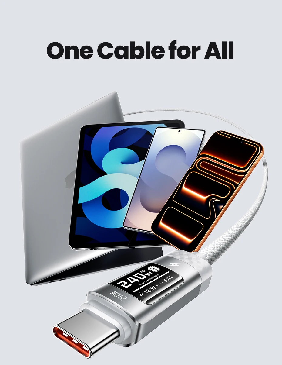 Toocki PD 240W USB-C zu USB-C Kabel 1/2/3 Stück Weiß OLED Digitalanzeige SFC 2.0 Schnellladekabel Typ C für iPhone 17 Samsung – Detail 13