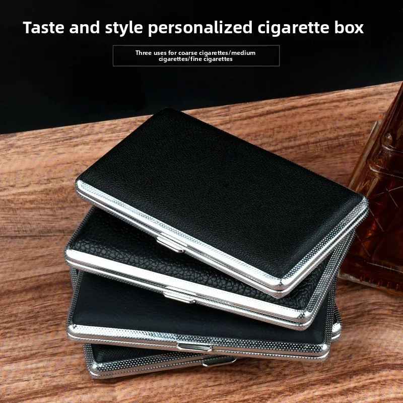 علبة سجائر جلدية معدنية رفيعة جديدة 5.5 مكونة من 20 عبوة محمولة ومبتكرة لتخزين صندوق سجائر وإكسسوارات التدخين