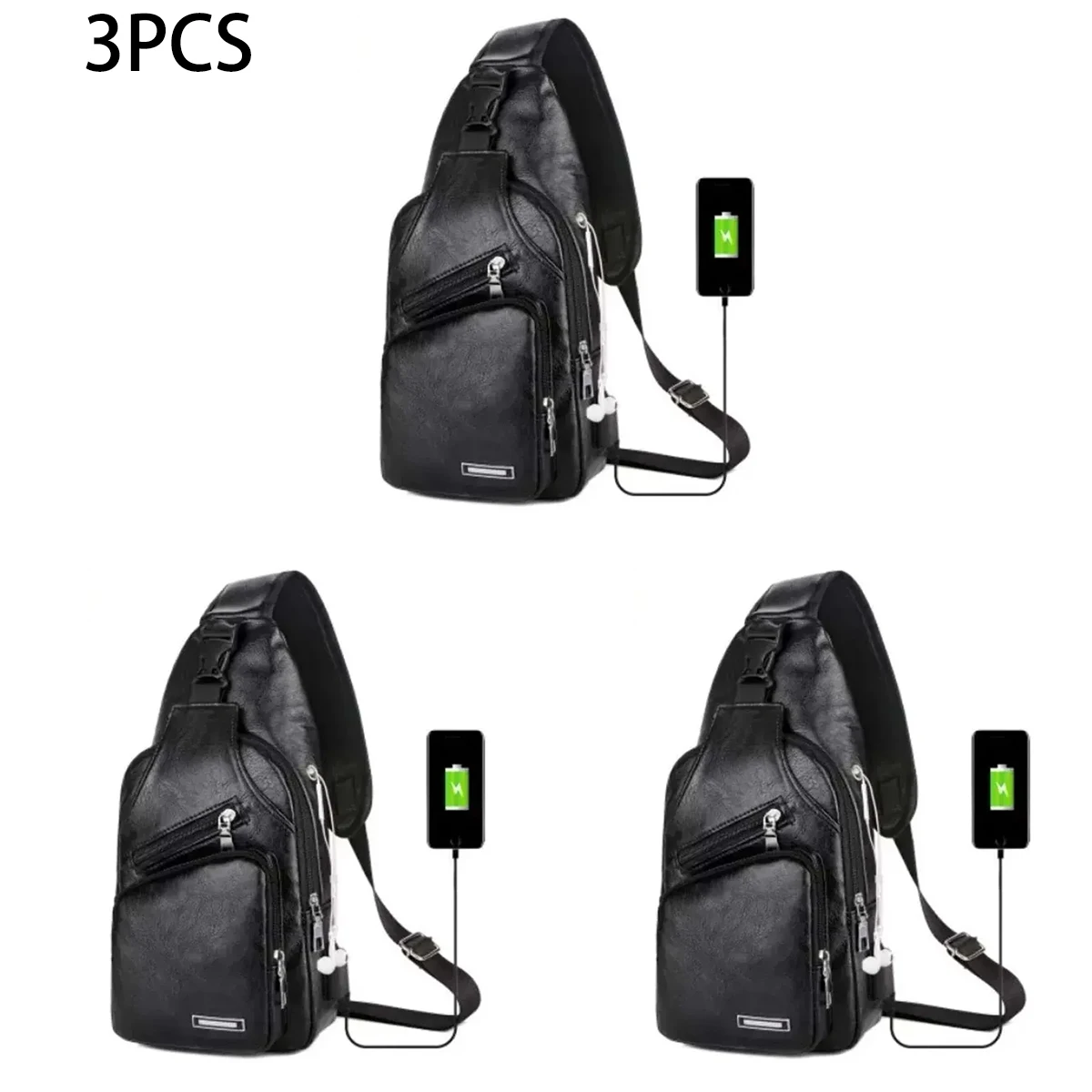 Einfache und modische, einfarbige PU-Multifunktions-Umhängetasche mit USB-Ladefunktion für Herren, ideal für den Arbeitsweg. – Detail 6