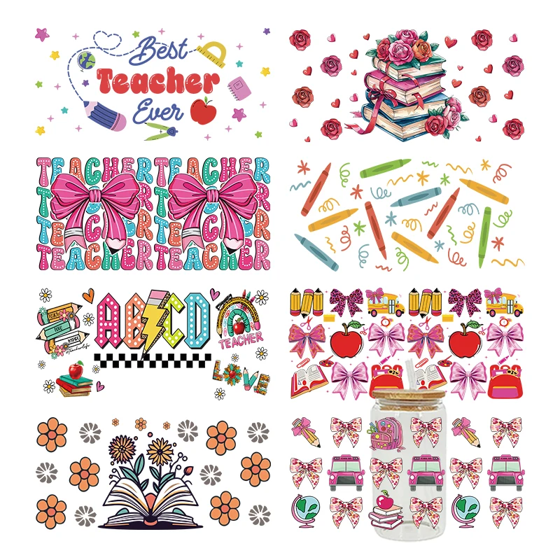 Мультфильм «Снова в школу», УФ-обертка для чашки Dtf, термопереносные наклейки для стеклянной чашки, 16 унций, украшение D26931