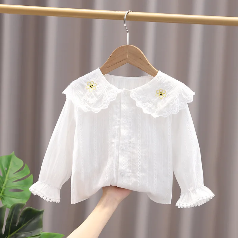 Girls Shirts Cotton Spring Autumn 2023 New Doll collar white blouse Kids Clothes for Children Long Sleeve Blouse for girls Shirt