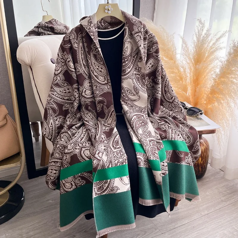 

Thickened retro ethnic paisley scarf for women, winter high-end warm imitation cashmere shawl