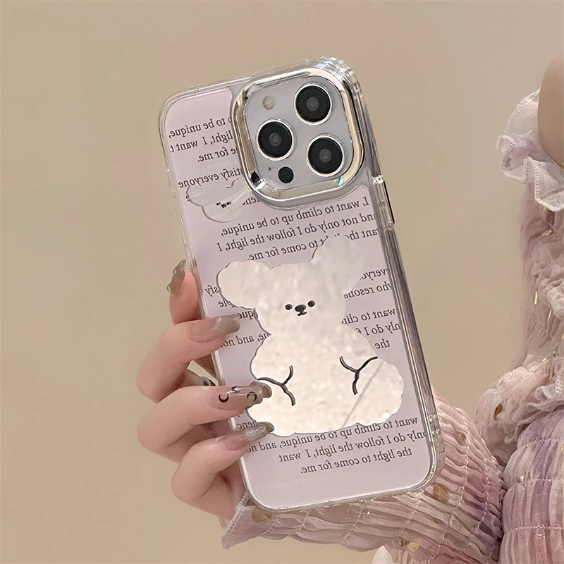 

Mirror INS Cute Bear Clear Phone Case For iPhone 14 15 Pro Max iPhone 11 12 13 Pro Max X XR XS Max Plating Soft Shockproof Cover