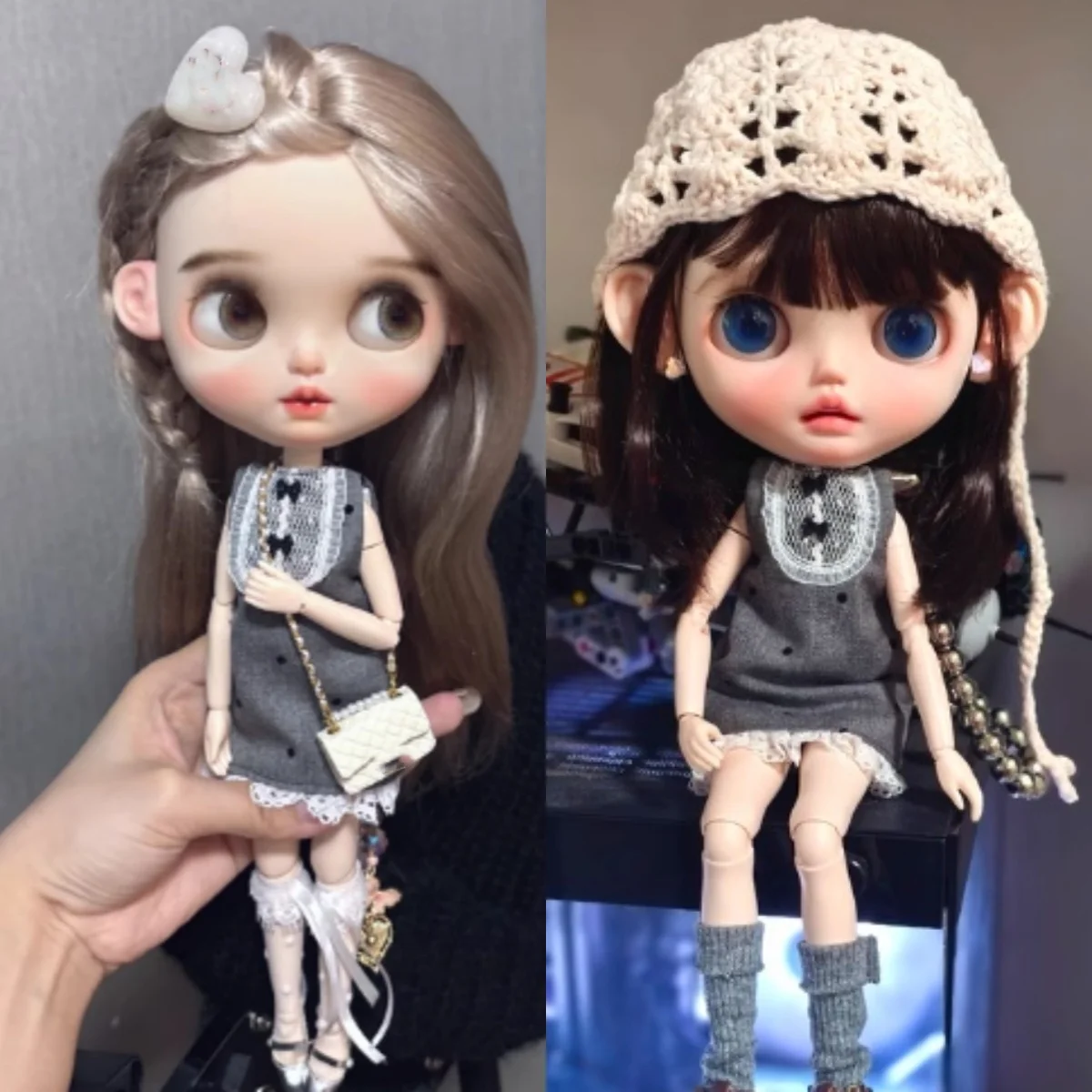

Blyth OB24 Doll's Clothes Accessory Skirt Exquisite Lace Trimmed Princess Dress Grey Black Fit Girl Action Figure Body Toys ﻿
