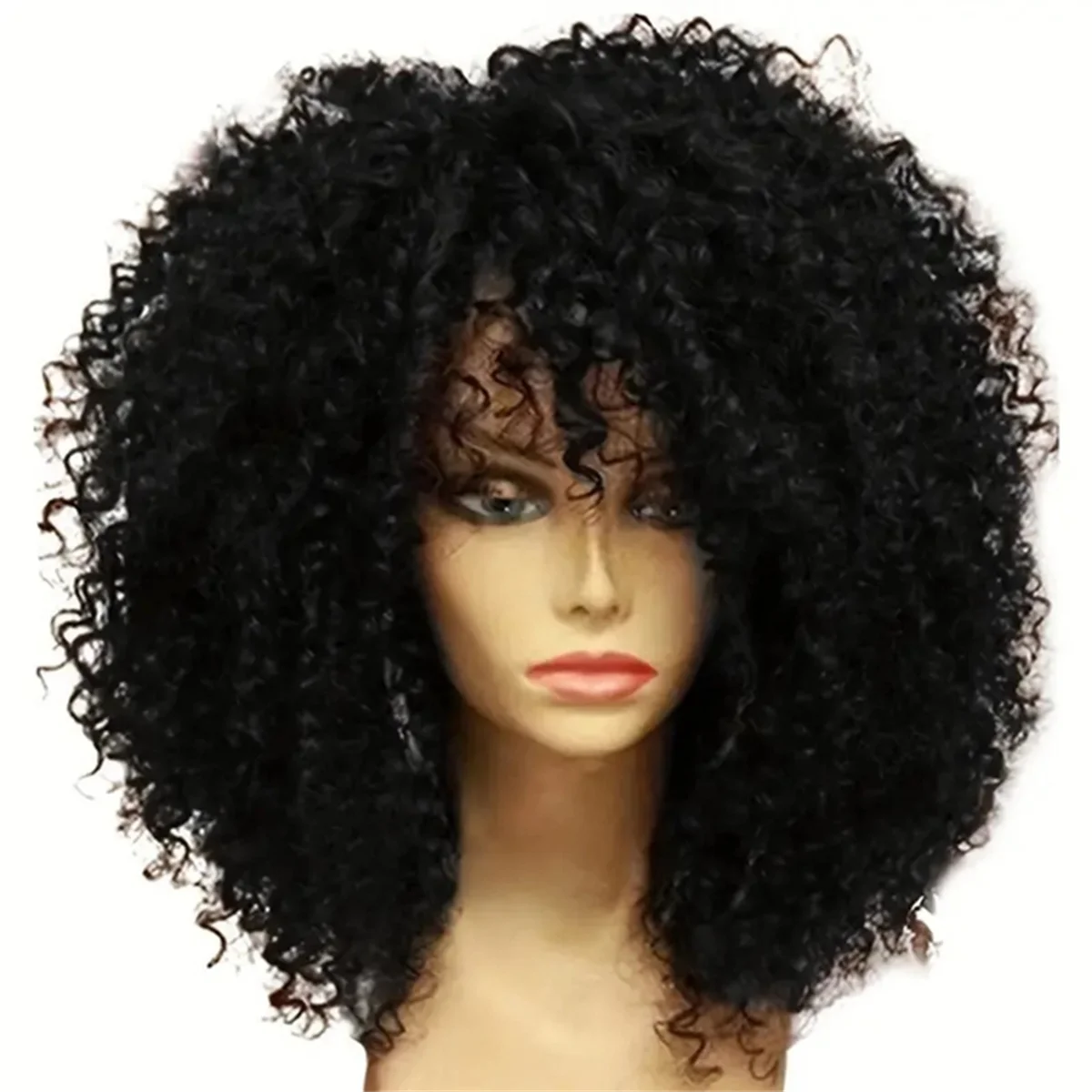 

T35C 16 Inch for Afro Hair Wigs with Bangs Soft Synthetic Fiber None Lace Wigs for Cosplay(B)
