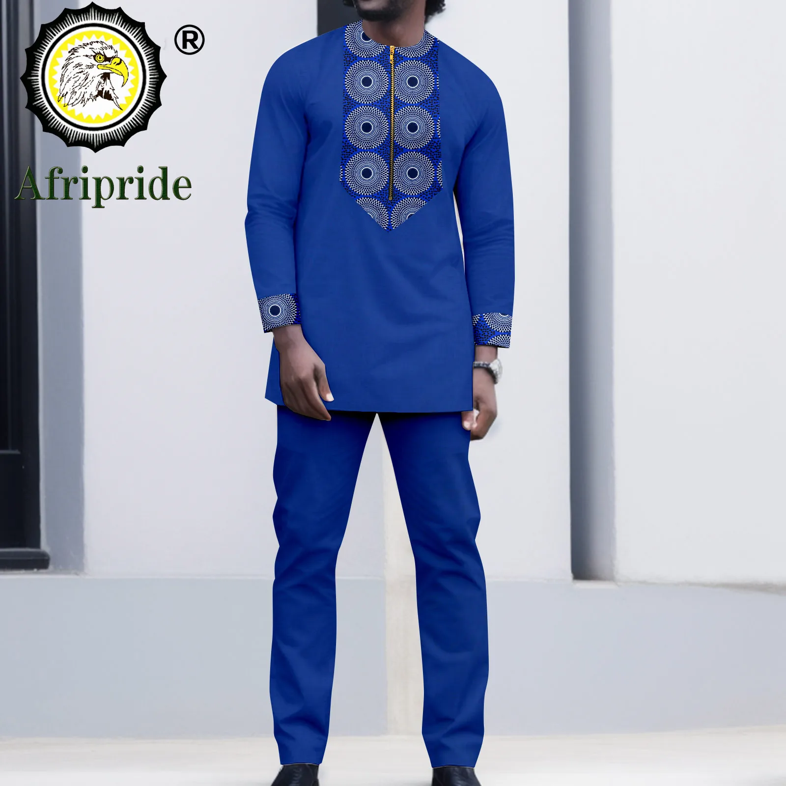 African Suits for Men Embroidered Zip Shirts and Pants 2 Piece Set Suit Boubou African Clothes Tracksuit Print Outfits A2316071