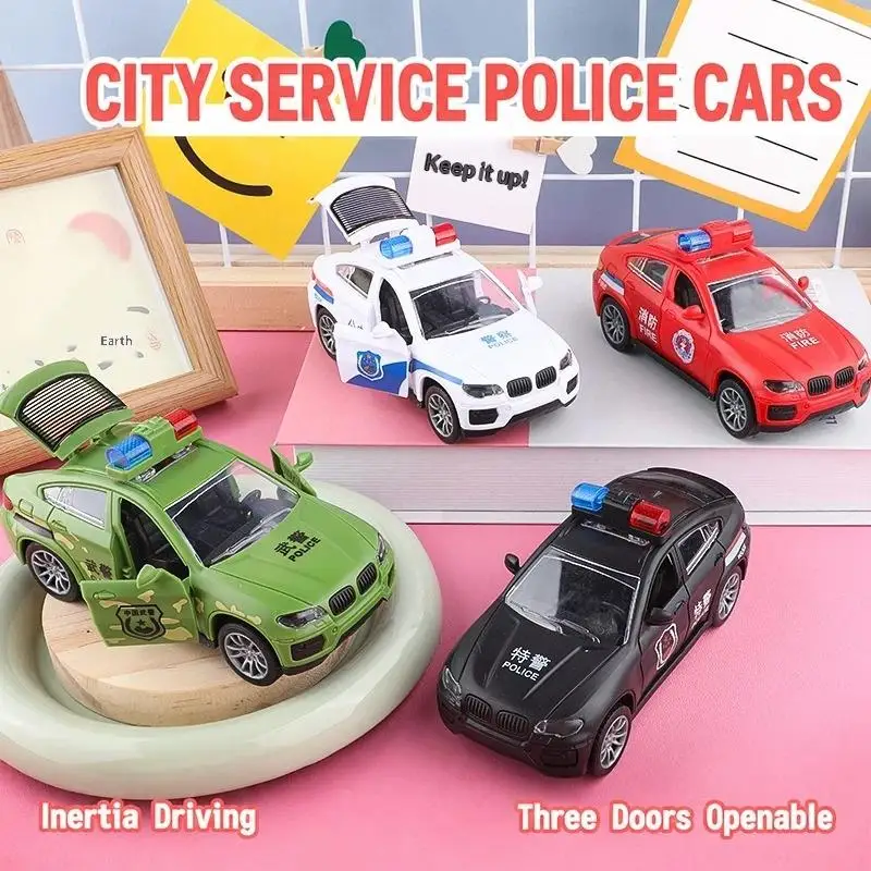 Inertia City Service Police Car Toy Drop-resistant Openable Doors Inertia Drive For Kids Birthday Gifts