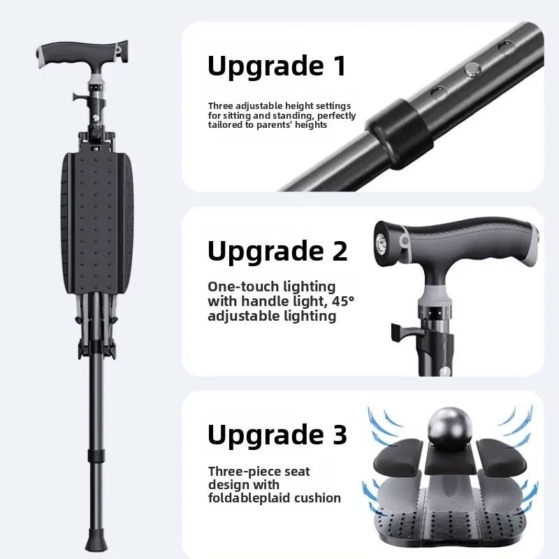 Picture 5: Foldable Walking Cane with Seat for Elderly, Portable Lightweight Mobility Aid Stick Convertible to Stool, Multi-Function Cane