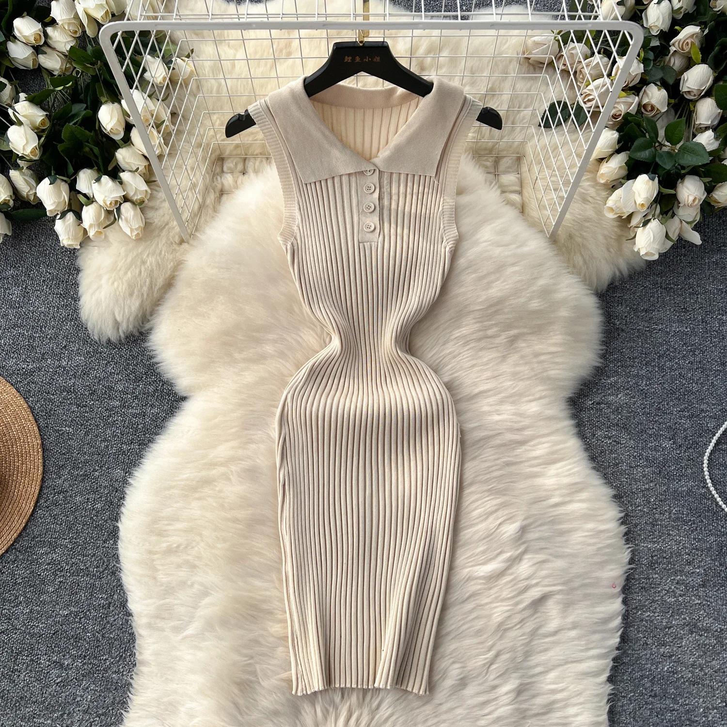 Summer Solid Sleeveless Knit Dress Women Elegant Slim Elastic Stretch Casual Bodycon Party Mini Dresses Outfits