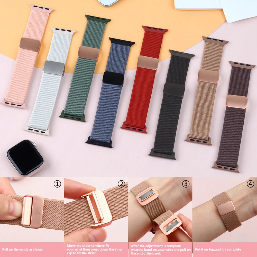 Straps For Apple Watch Band 45mm 46mm 42mm 44mm 49mm 40 41 Magnetic Nylon correa bracelet iwatch Series 11 10 9 7 8 6 se ultra 3 image 5