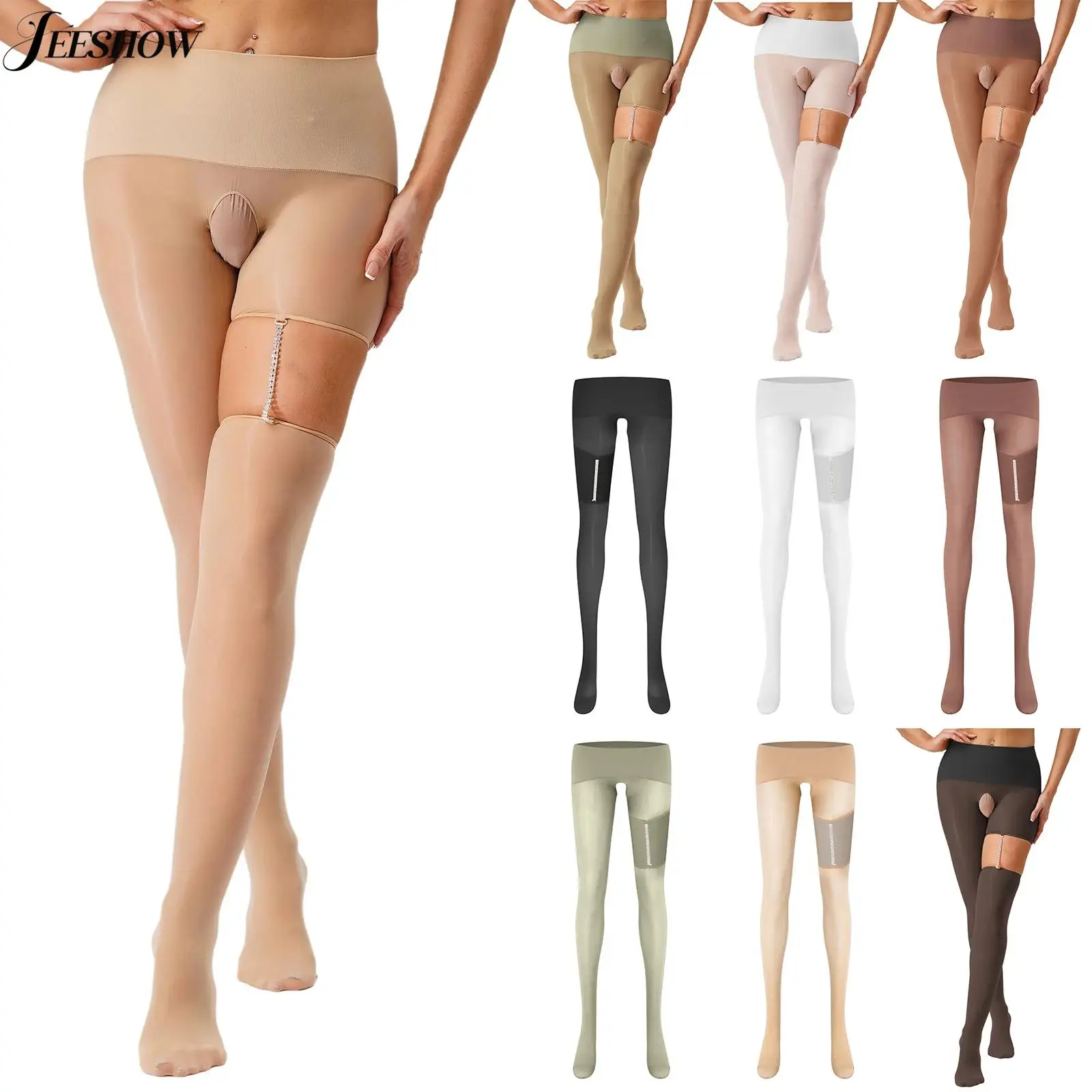 

Женские глянцевые прозрачные колготки, гладкий эластичный пояс, односторонние подвязки со стразами, чулки, колготки, костюм нижнего белья