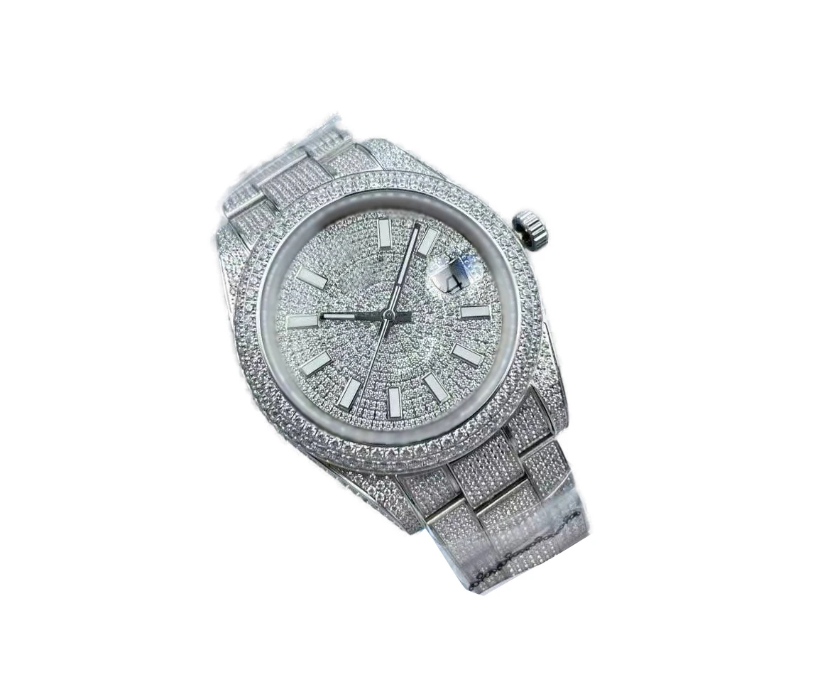 Men's 41mm Diamond-Studded Watch, Stellar Dial, Waterproof, Stainless Steel Bracelet