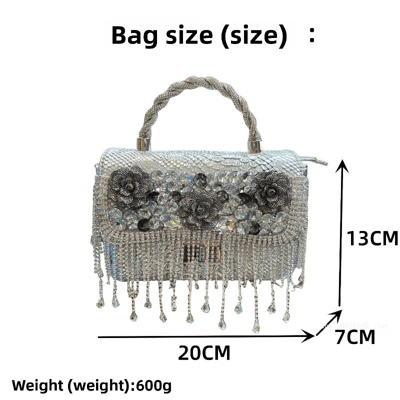 2026 New Diamond Studded Tassel Dinner Bag Fashionable and High-quality Women's Handbag Solid Color and Versatile Crossbody Bag