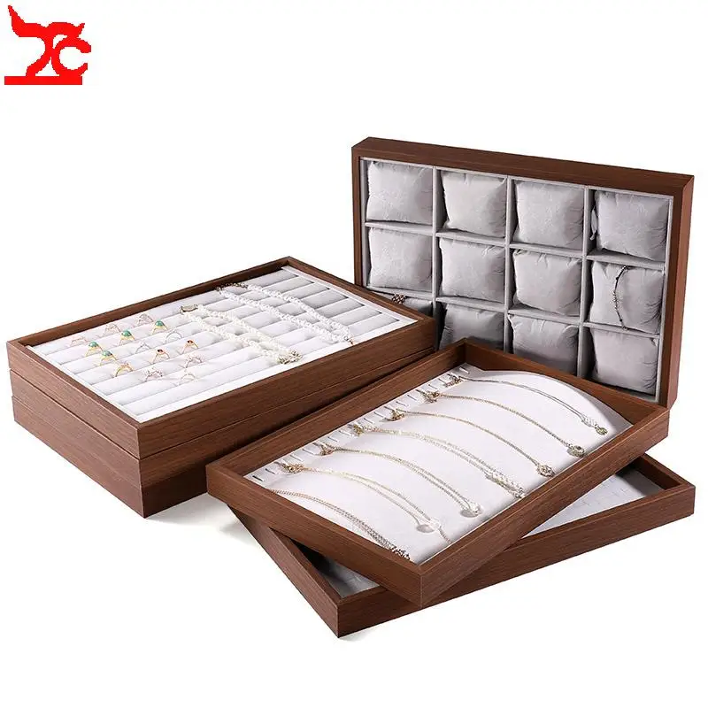 

Органайзер для украшений из ткани с текстурой орехового дерева, серый, многосекционный, для колец, ожерелий, подвесок, для туалетного столика