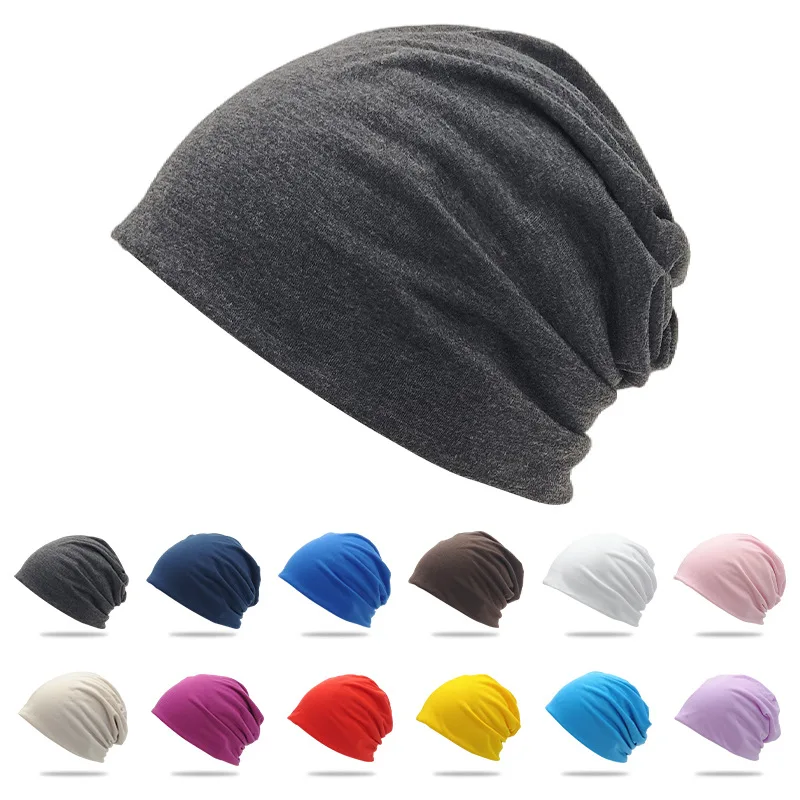 1Pack Solid Color Unisex Men Women Slouchy Beanie Hip-Hop Soft Cotton Cap Lightweight Running Beanie Adult Dwarf Hat