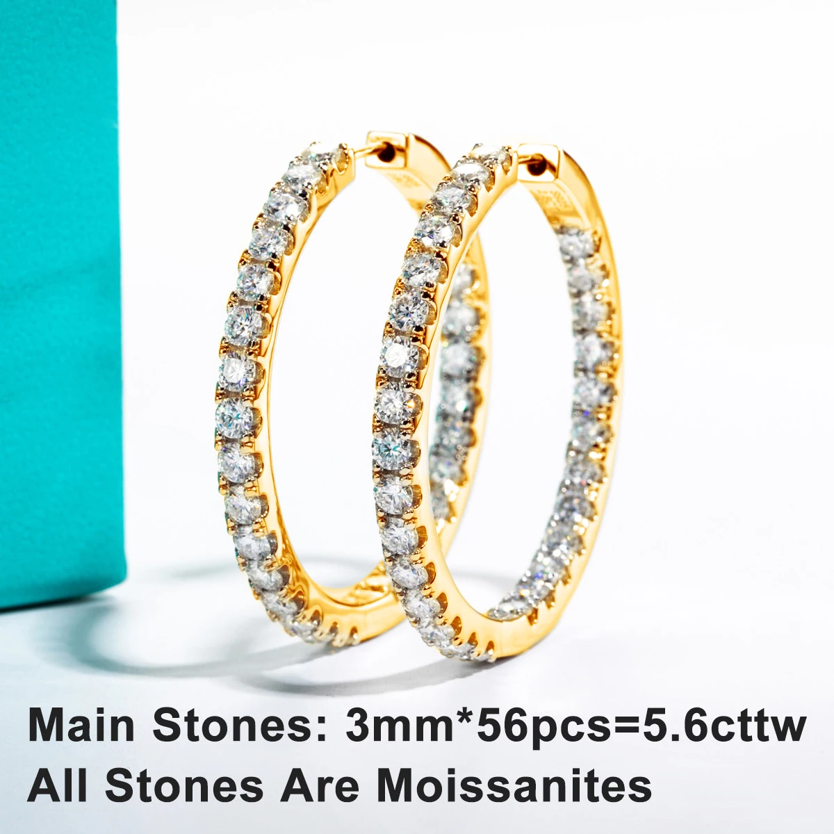 3MM 5.6CTTW D‑Color VVS1 Moissanite Big Hoop Huggie Earrings S925 Sterling Silver 18K Gold Plated Pass Diamond Tester Luxury Fine Jewelry Wedding Party Gifts For Women Wholesale