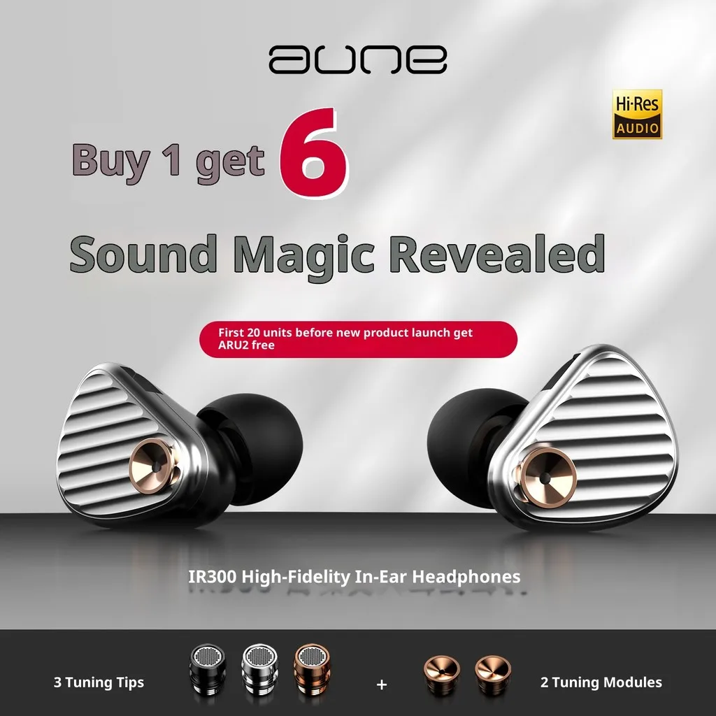 New Aune IR300 Hifi Wired Earphone Crystal Oscillator Membrane Dynamic Interchangeable Tube Noise Reduction E-Sports Headphones