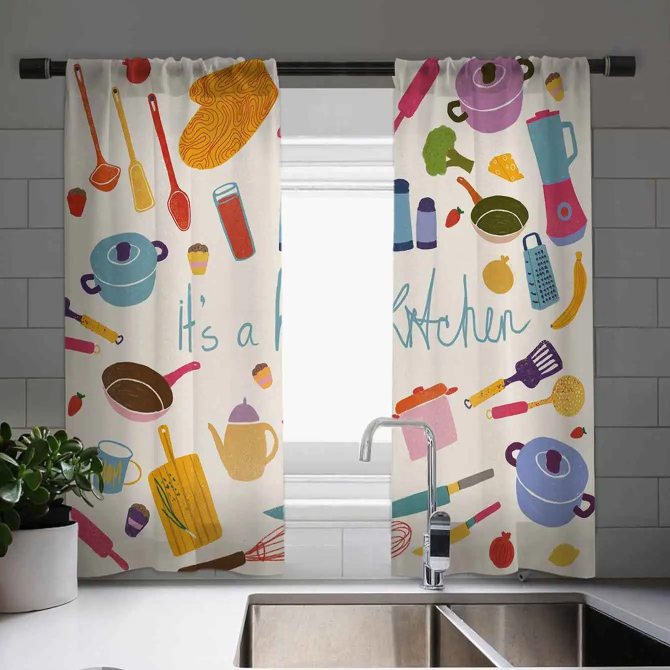 Kitchen Utensil Shower Curtain Funny Kitchen Decor Bathroom Textile Novelty Design Housewares Gift